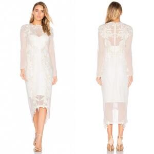 Thurley Chariot Floral Lace Semi Sheer Midi Dress White Wedding Bridal Size 6